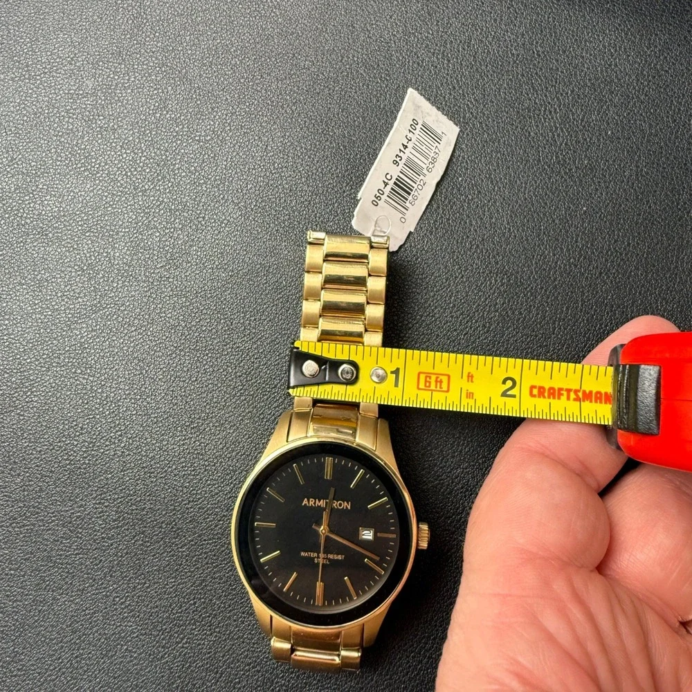 Armitron 20/5374GP Men's Gold Tone Date Black Dial‎ Bracelet Watch New Battery
